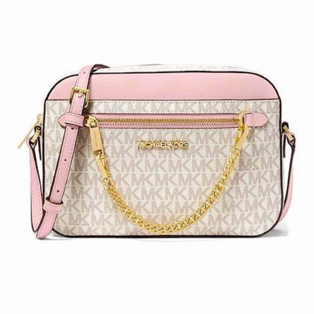 Michael Kors Pink and Cream Logo Crossbody Bag